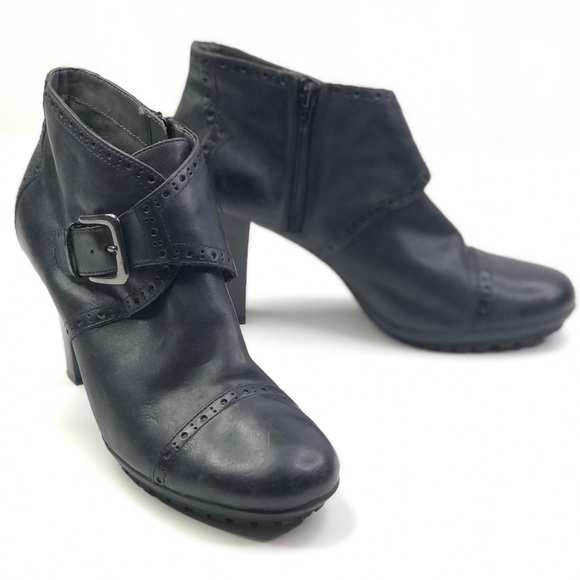 Aerosoles Monument ankle booties brogues oxfords high heel black leather 11 - Picture 1 of 13